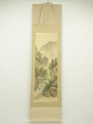 華秋筆　彩色山水　肉筆絹本掛軸